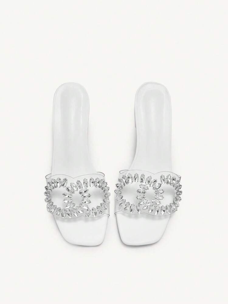 CUCCOO SZL Square Toe Floral Decor Women High Heel Sandals White For Christmas And New Year Holiday Vibe Fall And Winter