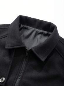 Chillumni 男士纯色插肩袖保暖夹克，休闲风格，秋冬外出黑色大衣，适合朋友、丈夫、男朋友的礼物 - 黑色 - 查看 5