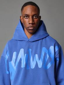 Sudadera con capucha de uso casual y urbano con un estampado artístico de graffiti, diseño oversize, estilo esencial para otoño e invierno - Azul - Ver 3
