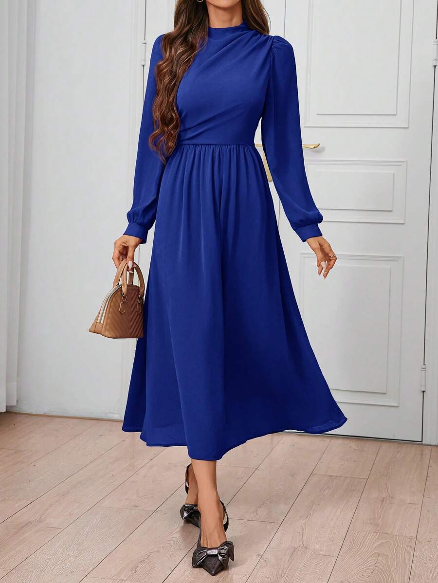 SHEIN Clasi 1 pieza Vestido morado corte evasé versátil de moda para mujer, apto para otoño/invierno - azul real - Ver 1