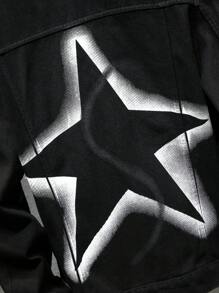Manfinity EMRG Áo khoác nam Graffiti Star dáng rộng denim giặt đen - màu đen - Xem 6