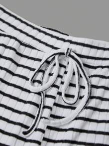 SHEIN Frenchy 2pcs Plus Size Casual Straight Leg Solid Color & Striped Pants Set