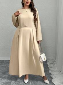 SHEIN Privé Plus Size Elegant Refined Romantic Party A-Line Waist Flared Long Sleeve Light Mini Dress, Fitted Waist Slimming, Autumn/Winter