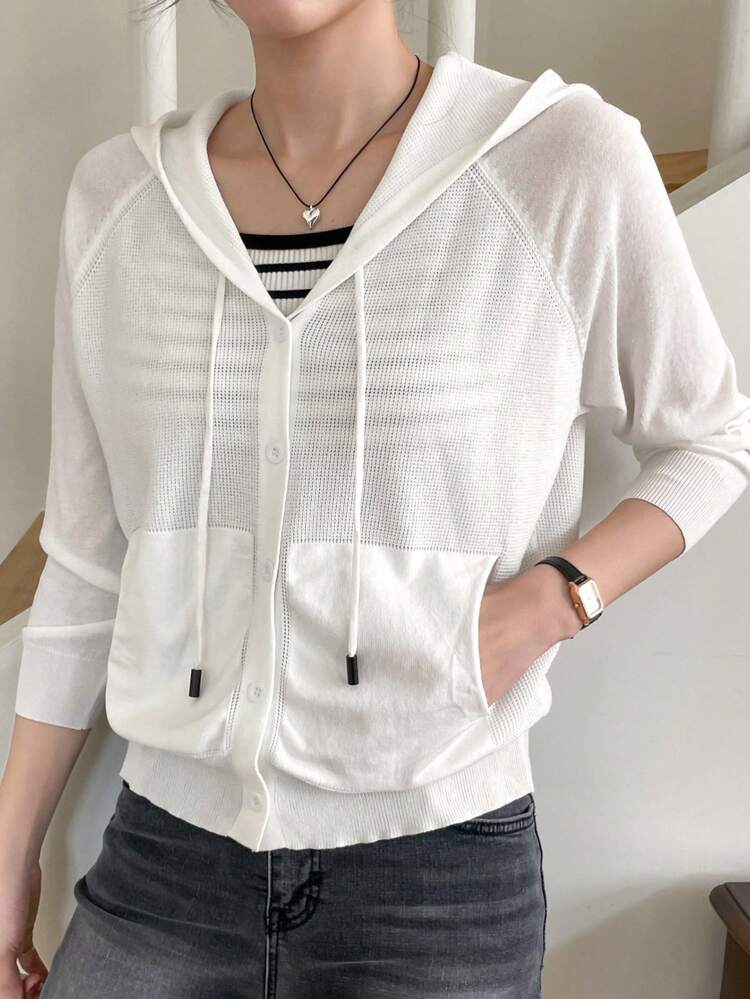 Women's Plain Minimalist Hooded Long Sleeve Cardigan For Daily Wear,Fall Women Clothes