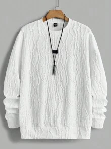 Manfinity VCAY 2 件男士针织休闲宽松长袖运动衫和抽绳腰直筒裤套装，年轻时尚，适合秋冬 - 白色 - 查看 9