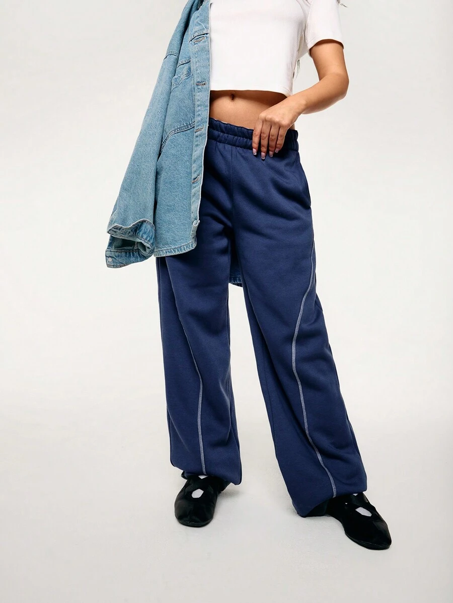 Athîral Women Elastic Waist Casual Sports Loose Fit Pants - Blue - View 1