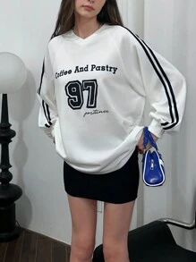 INAWLY Women's Casual Everyday Letter Print Loose Raglan Sleeve Sweatshirt, Autumn Pullover Fall - White - View 3