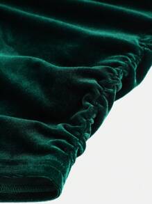Girlism Teenage Girls' Holiday Party Dress, Solid Color Velvet Ruched Ruffle Flare Sleeve Elegant Dress - Dark Green - View 4