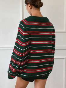 DAZY 秋季女士宽松条纹圆领长袖针织毛衣