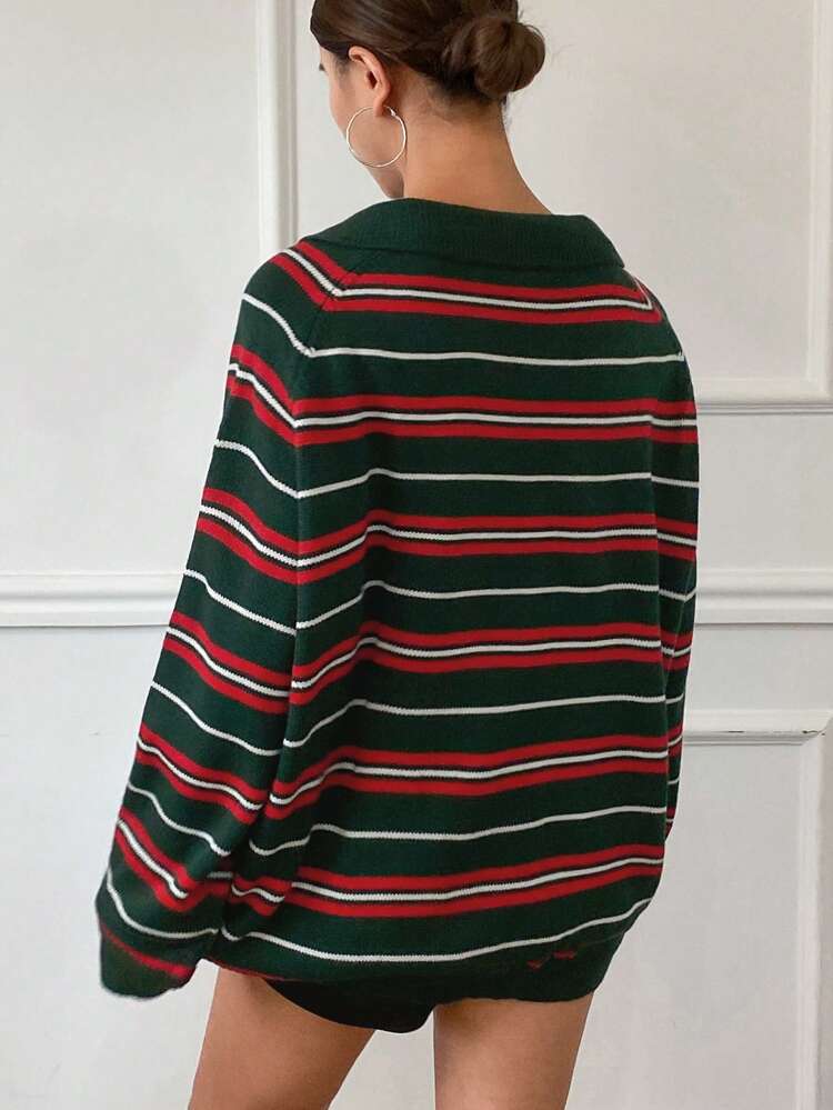 Fall Loose Striped Crew Neck Long Sleeve Knit Sweater For Women