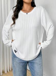 SHEIN EZwear 大码针织圆领基本款长袖 T 恤