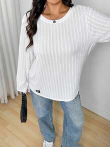 SHEIN EZwear 大码针织圆领基本款长袖 T 恤