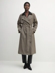 BizChic Women's Elegant Commuting Retro Plaid Trench Coat, & Christmas - Khaki - View 5