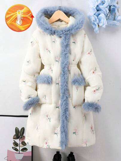 Teenager Mädchen süß, sanft, elegant, Prinzessin, warmer flauschiger Kragen, langes Mädchen Feeling, taillengürtel, lässiger weiter, dicker, gefütterter Windjacke Mantel, warm für Kälte