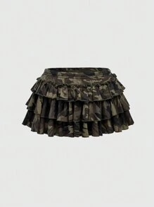 ROMWE Grunge Punk 复古低腰性感 Y2K 千禧复古迷彩印花女式裙子 - 彩色 - 查看 1