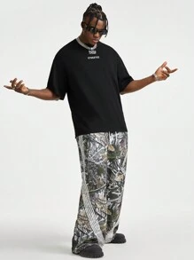 AXEPEAK Men's Loose Fit Round Neck English Print Short Sleeve T-Shirt, Suitable For Summer - Black - View 5