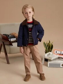 PrepCrw 年轻男孩字母条纹图案圆领宽松休闲长袖毛衣，秋冬 - 彩色 - 查看 7