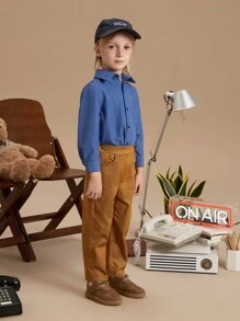 PrepCrw Young Boys' Khaki Woven Elastic Waist Pants, Collegiate Style, Autumn/Winter - Khaki - View 8