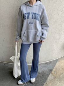 Girlism 少女两件套,碎花灰蓝,休闲百搭,宽松长袖卫衣喇叭裤,返校季,干净女孩,运动服 - 彩色 - 查看 13