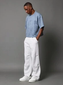 SUMWON Oversized Boxy Fit Jersey T Shirt With Embroidered Logo Number Applique Street Style Festival Summer Casual Comfort Wear - Blue - View 4