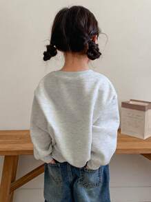 Dazy Kids Young Girls Round Neck Knit Fleece Letter Sweatshirt, Fall,Winter - Grey - View 5