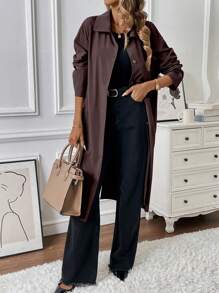 Chiquease 简约宽松翻领单排扣长袖女士中长款风衣