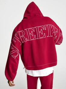 Manfinity VCAY Men Embroidered English Letter Loose Knit Long Sleeve Sweatshirt Set - Burgundy - View 2