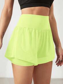 Gameset SHEIN Sport Quần short thể thao hai túi màu trơn dành cho nữ - Màu vàng - Xem 3