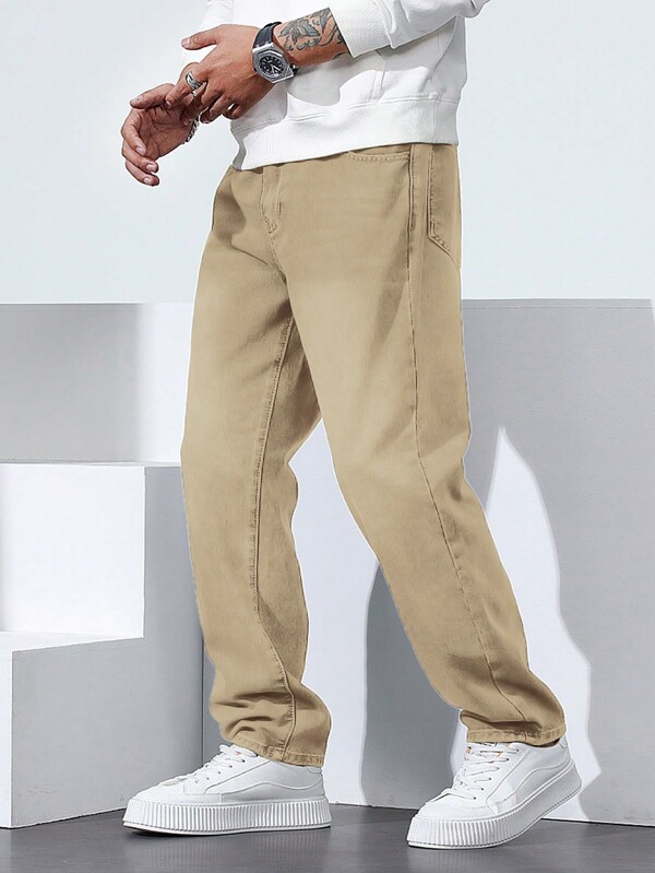 Manfinity Homme Men's Casual Everyday Versatile Solid Color Loose Straight Fit Jeans