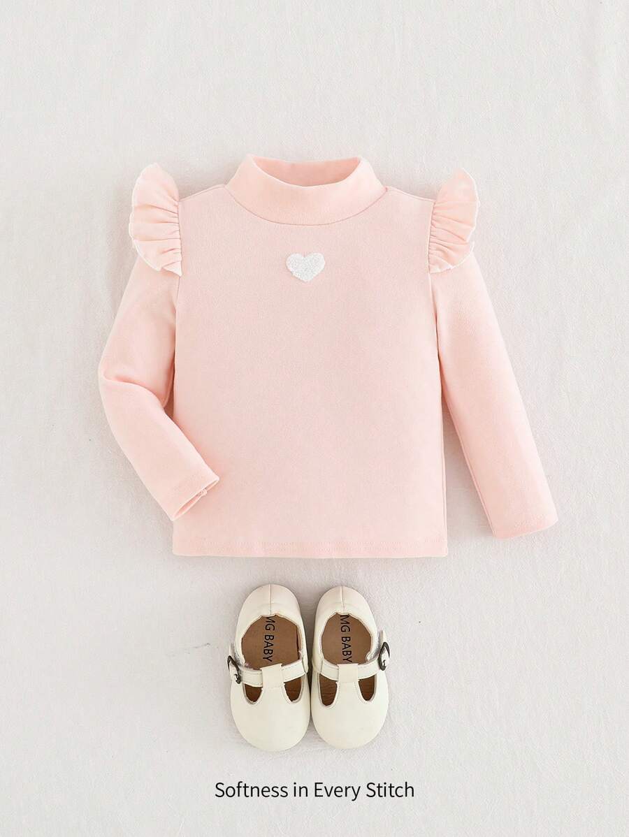 Cozy Pixies Baby Girl Knitted Soft Heart Pattern Round Neck Ruffle Hem Pullover Top - Multicolor - View 1