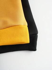 SHEIN 4 件套男婴和女婴中性拼色黄黑色圆领运动衫和运动裤套装，适合秋冬季休闲外出或家居服 - 彩色 - 查看 5