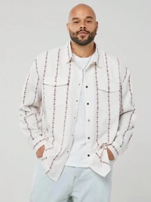 Manfinity VCAY Plus Size Men's Loose Striped Woven Long Sleeve Shirt - Apricot - View 3