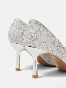 CUCCOO HITCHD Giày cao gót mũi nhọn thanh lịch đa năng thời trang nữ - Bạc - Xem 8