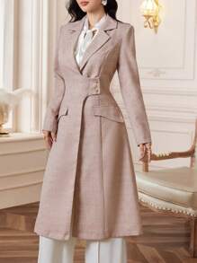 Modelyn Áo khoác nữ tay dài ve trơn màu thanh lịch - Hồng - Xem 3