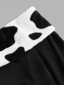 SHEIN ICON 露肩纯色拼接长袖简约短款上衣，休闲日常穿着 - 黑色 - 查看 3