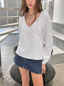INAWLY Women's Casual Solid Color Lantern Sleeve Blouse, Autumn