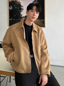 DAZY Khaki Solid Color Men's Jacket, Autumn - Camel - View 3