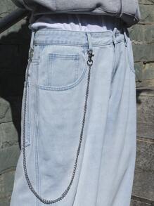 Manfinity EMRG Quần Jeans Ống Rộng Rộng Rộng Màu Xanh Nhạt Cho Nam, Quần Jeans Cargo Dài Quá Khổ Bằng Denim Trơn, Dành Cho Chồng, Quà Tặng Bạn Trai - Rửa nhẹ - Xem 3