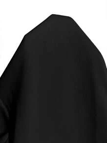 女式纯色前扣长袖休闲夹克，日常穿着 - 黑色 - 查看 7