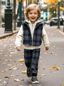 3 件套年轻男孩保暖连帽开衫、背心和长袖连帽衫套装，实用又保暖 - 彩色 - 查看 8