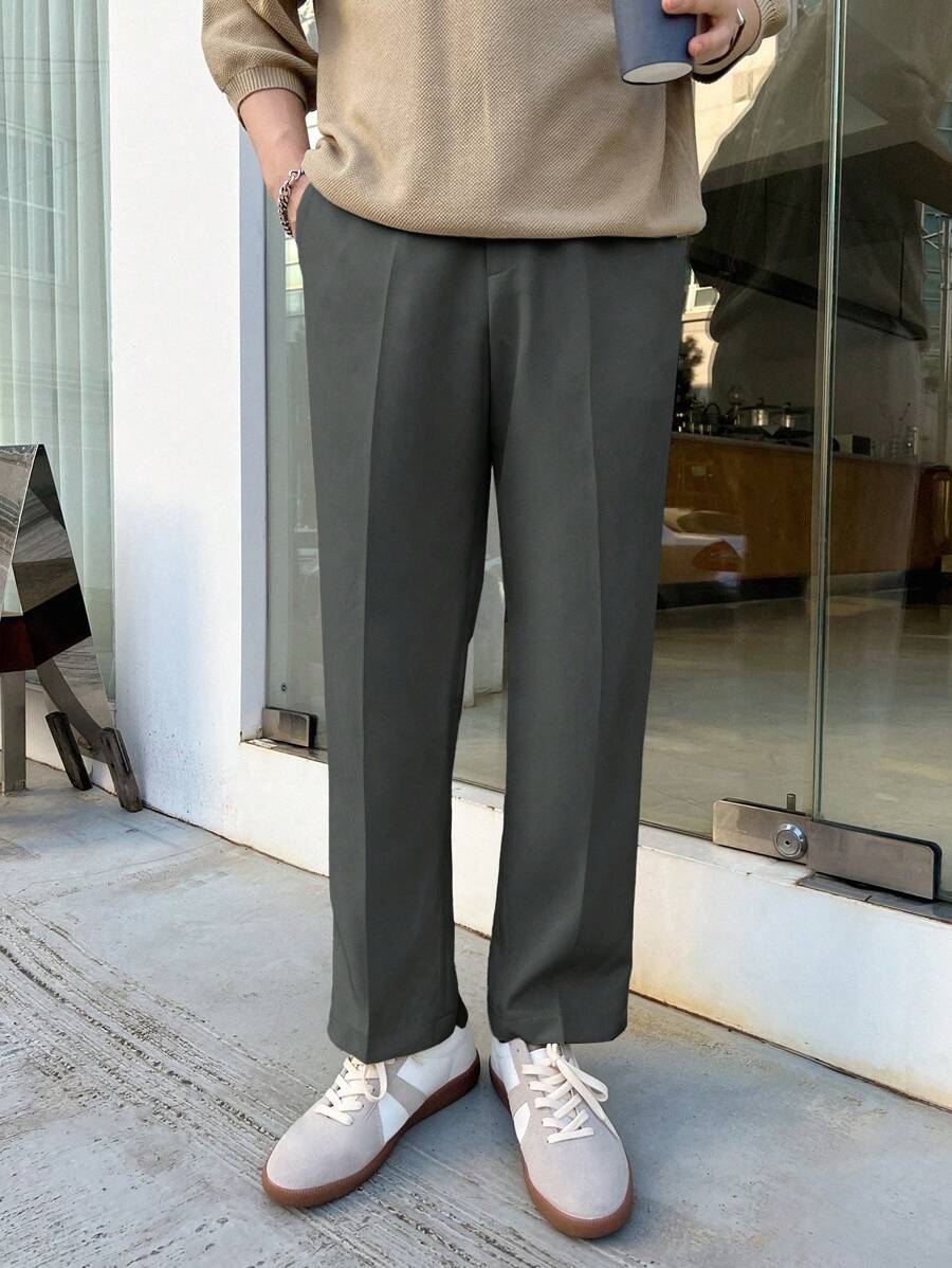 DAZY Quần tây nam trơn, ống côn, dáng rộng, thích hợp mặc thường ngày hoặc công sở. - Xám - Xem 1