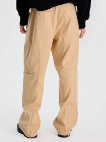 Musero Straight Leg Oversized Seam And Zip Detailing Pants Winter - Khaki - View 4