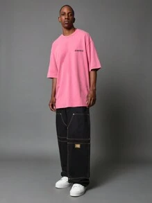 SUMWON Oversized Fit Short Sleeve Tee With Text Graphic Print