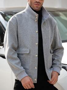 Manfinity Homme Men's Turtleneck Knitted Jacket, Fashion, Autumn/Winter - Grey - View 3