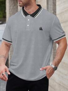 Manfinity Homme Plus Size Men's Casual Colorblock Short Sleeve Polo Shirt - Grey - View 1