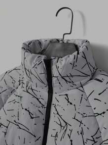 SHEIN Cottnline 男士时尚全印花立领夹棉大衣，冬季 - 灰色 - 查看 4