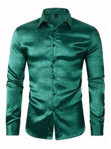 Manfinity Homme 1 st. Heren Effen Kleur Zakelijk Casual Mode Satijnen Overhemd Kraag Voorkant Knoop Lange Mouw Overhemd Voor Feest
