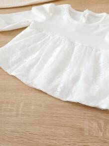 4 件套女婴蕾丝白色休闲家居/睡衣套装，包括裤子、长袖上衣和手套 - 白色 - 查看 3