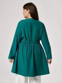 TaskEZ Plus Size Solid Color V-Neck Short Sleeve Pocket Simple Casual Nurse Dress - Dark Green - View 2