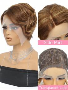 Tóc giả cắt Pixie ngắn màu Piano P4/27 Tóc giả ren phía trước T Part Tóc giả tóc người thẳng ngắn màu nổi bật - SP4/27 - Xem 4